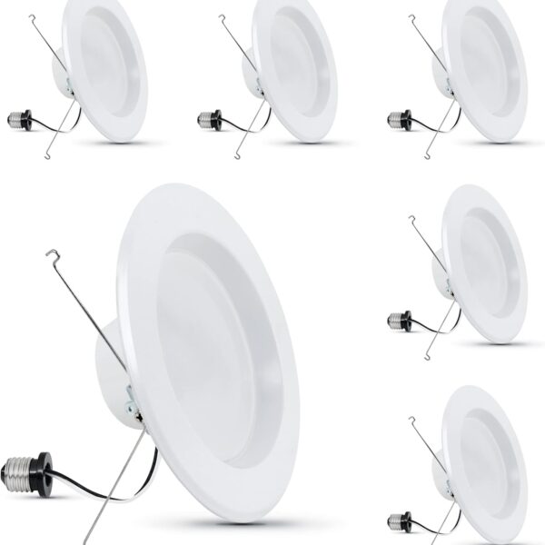 5 Inch or 6 Inch LED Recessed Lighting Retrofit Downlights, 120 Watt Equivalent High Output, 2000 Lumen 5000K Daylight, Dimmable, 6 Pack LEDR56XHO/950CA/6