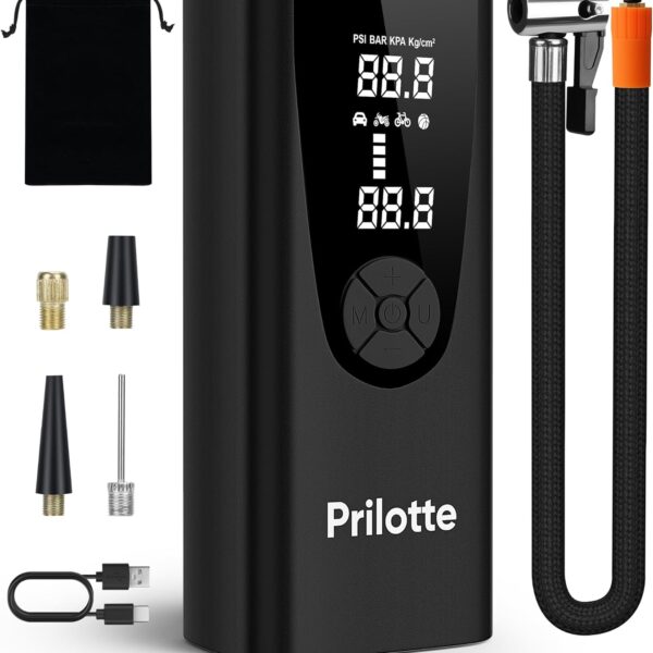 Tire Inflator Portable Air Compressor-Upgrade 20000 mAh Air Pump for Car -150 PSI Electric Tire Inflation-Cordless Tire Pump with Pressure Gauge Emergency Light for Motor, Bike, Ball, Black.